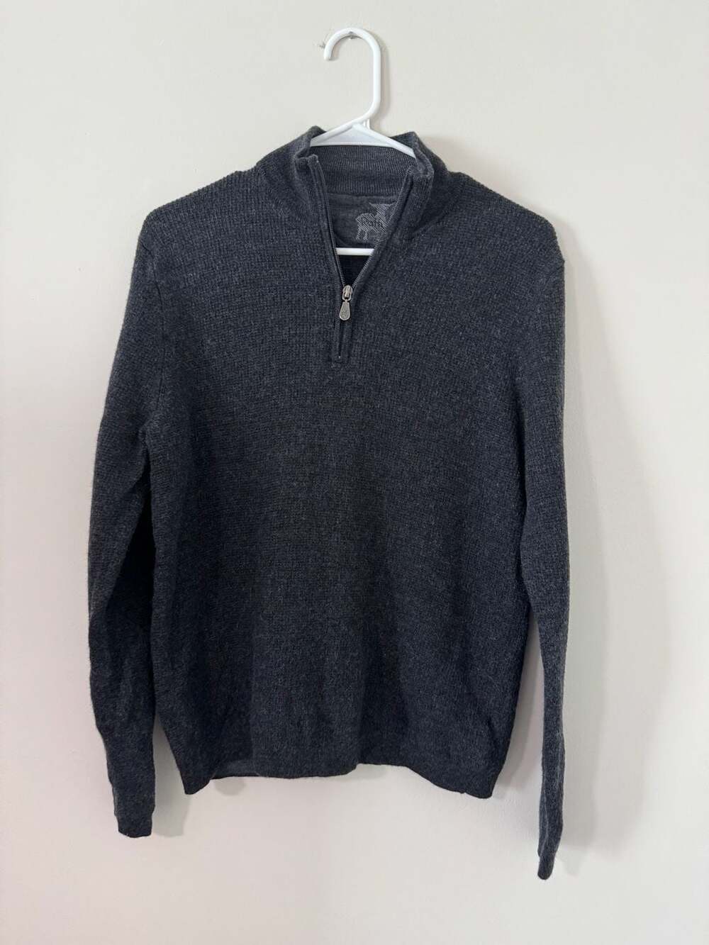 Raffi Quarter Zip Mock Neck Extra Fine Merino Wool Sweater Dark Gray